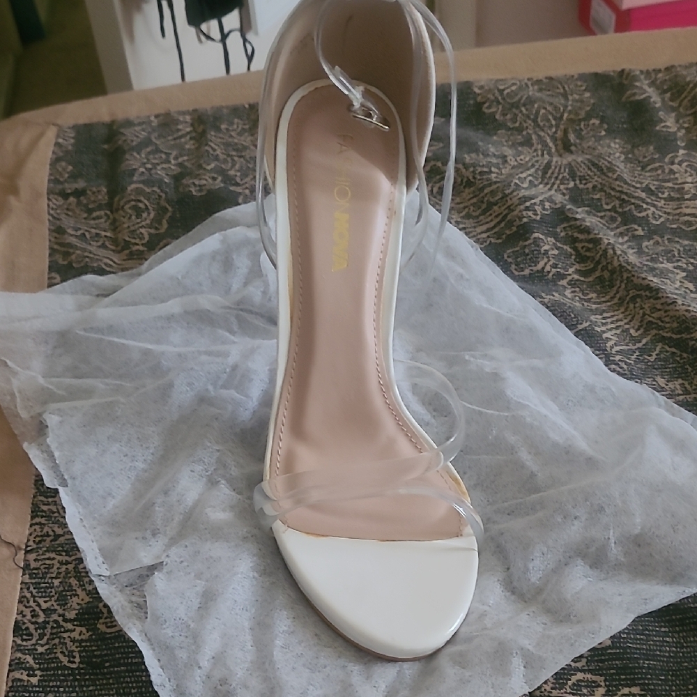 Fashion Nova White Heels with Transparent Design